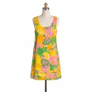 C&C California Linen Tropical Citrus Floral Sleeveless Shift Dress Summer Sz XS